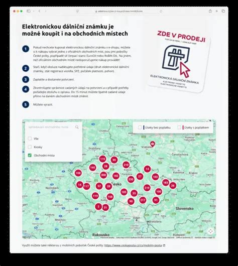 vizuální mapy a postup nákupu elektronické dálniční známky