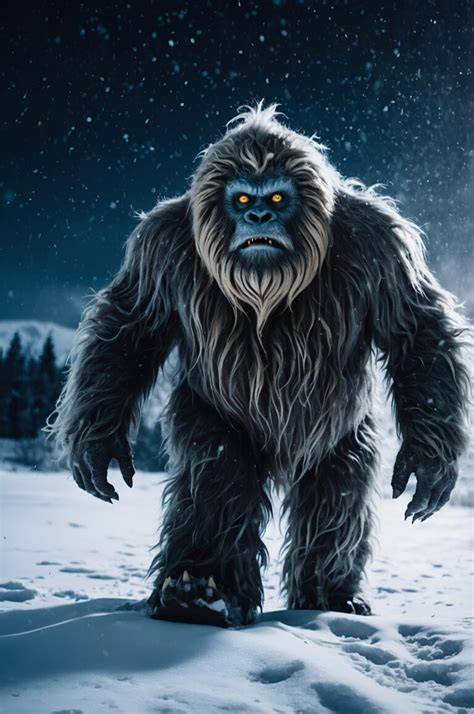 animovaný Yeti a lidé v zimní krajině