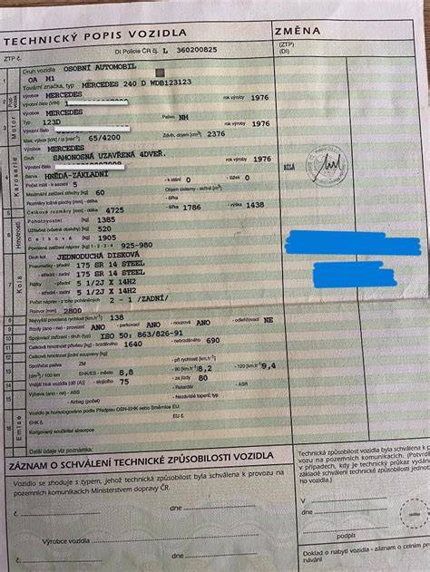 doklady a technický průkaz vozidla