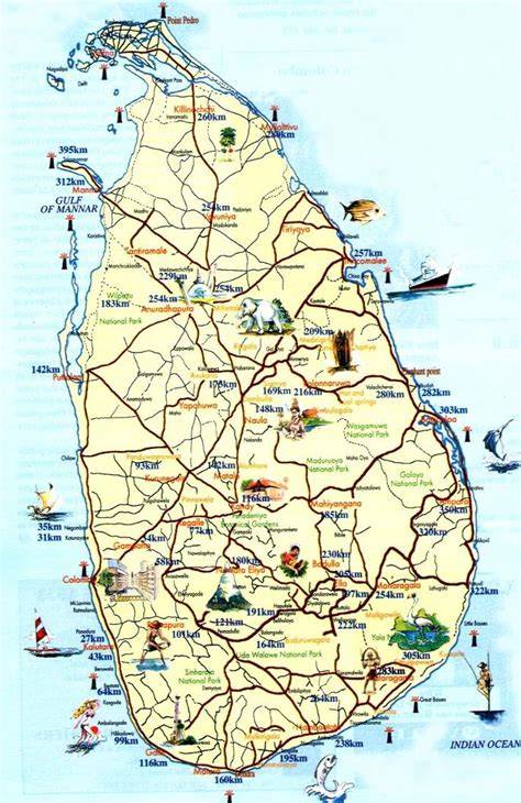 Mapa turistických tras Srí Lanky