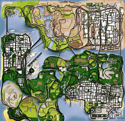 Mapa San Andreas a tři města