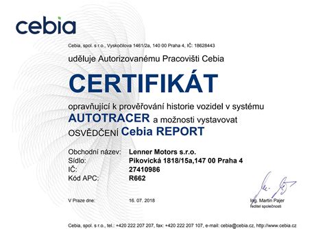 přehled historie vozidel a certifikace