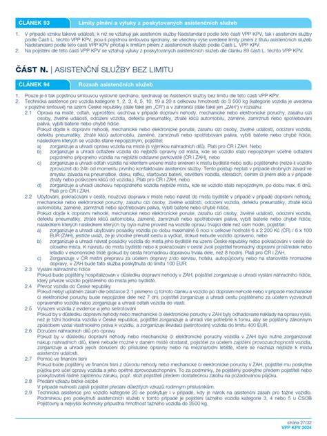 Přehled plateb a asistenčních služeb