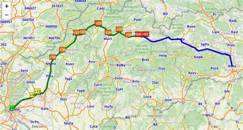 mapa trasy z Bratislavy do Seneca