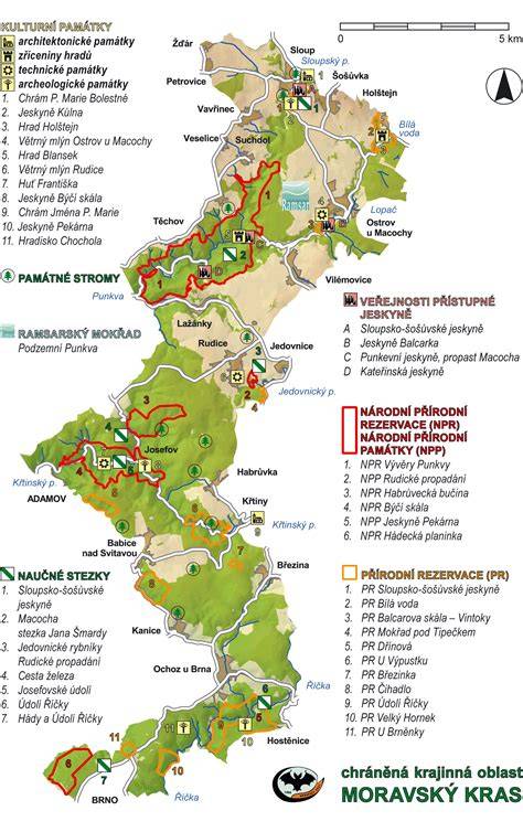 mapa Moravský kras s vybranými místy