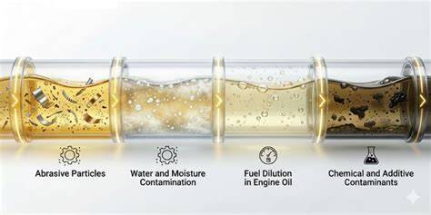 Gasoline engine oil contamination infographic (oil wear and fuel dilution)