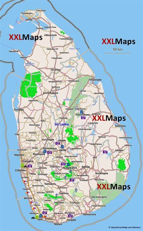 mapa turistických tras Srí Lanka