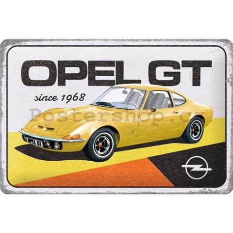 retro plechová cedule Opel na zdi garáže