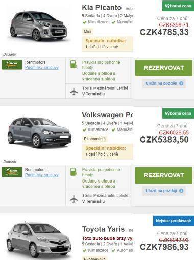 krátké vizuální srovnání nabídky autopůjčoven