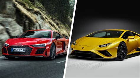 Obrázek srovnání předních znaků Audi R8 a Lamborghini Huracán