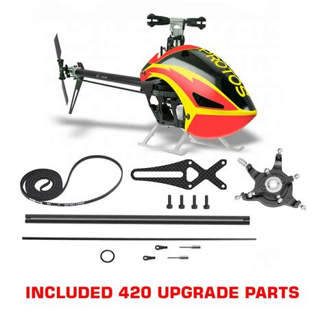 Schéma uspořádání komponentů flybarless vrtulníku Protos 380STD V2