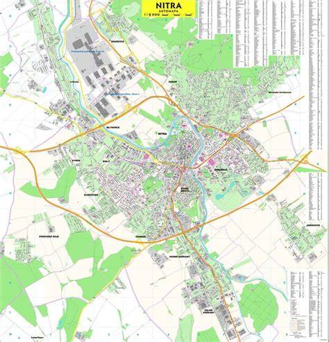 Mapa Nitry a okolia s vyznačením dostupnosti AVIS služieb