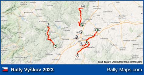 Mapa trasy Rally Vyškov 2025 a jednotlivé RZ