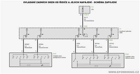 Infografika: Schéma zapojení zadních elektrických oken BMW E46