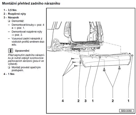 Obrázek ilustrující postup demontáže zadního nárazníku a definování poškození