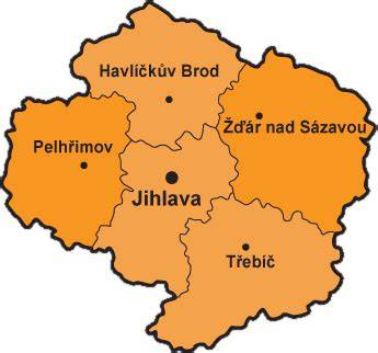 vizuální mapa regionů Pelhřimov, Žďár nad Sázavou a Jihlava s vyznačenými provozovnami