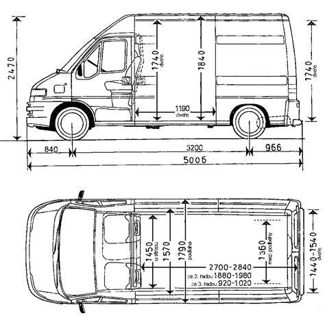Infografika: Rozměry a konfigurace Fiat Ducato II (rozvory 2850/3200/3700 mm)