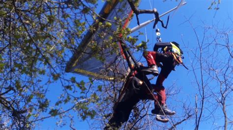 Arboristická bubnová brzda při spouštění břemen z koruny stromu