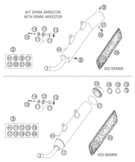 Schéma spoje výfukového kolena a výfuku s vyznačeným těsněním