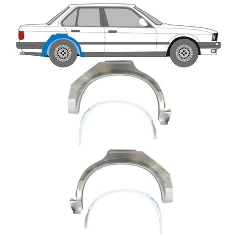 Infografika popisující kroky renovace vnitřního blatníku BMW E30 (demontáž, rovnání, svařování, broušení, lakování)
