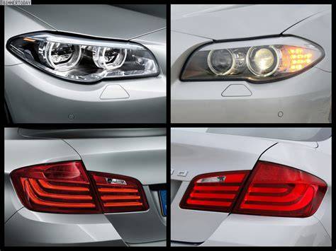 Infografika zobrazující typy zadních světel pro BMW F10 (LCI a pre-facelift) a jejich kompatibilitu