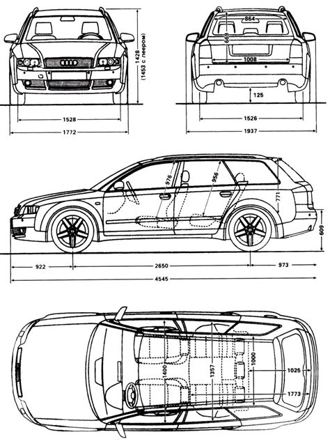 dvojdinový středový panel Audi A4 B6 Avant - schéma rozměrů a upevnění