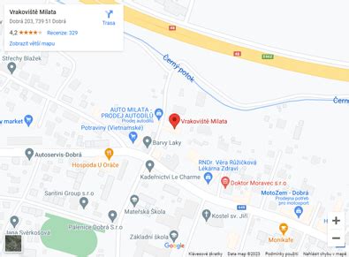 Mapa dostupnosti vrakoviště MILATA