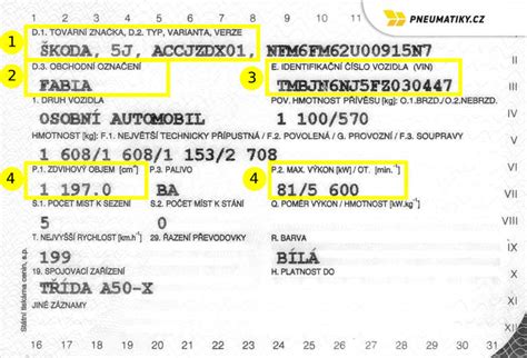 ukázka VIN kódu na technickém průkazu
