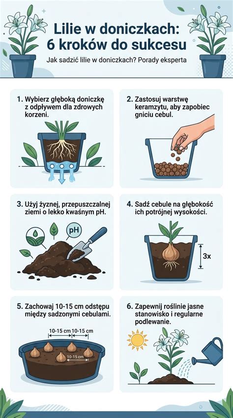 Infografika: správná výsadba lilie - hloubka, rozestupy, drenáž