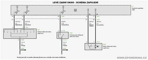 Schematické znázornění zapojení elektrických oken a ovládání