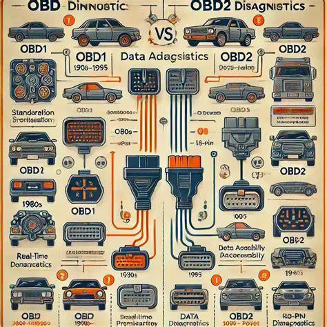 Illustrative diagram of pinout mapping between OBD1 and OBD2