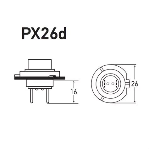 Schéma žárovky H7 s vyznačením patice PX26d