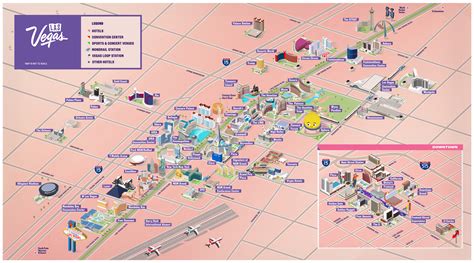 mapa Las Vegas Strip s vyznačenými hotely
